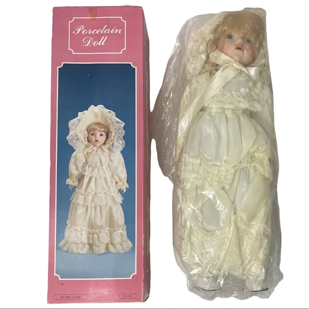 Victorian Porcelain Doll Flora Satin Silk Floral Lace Delicate Cottage Core